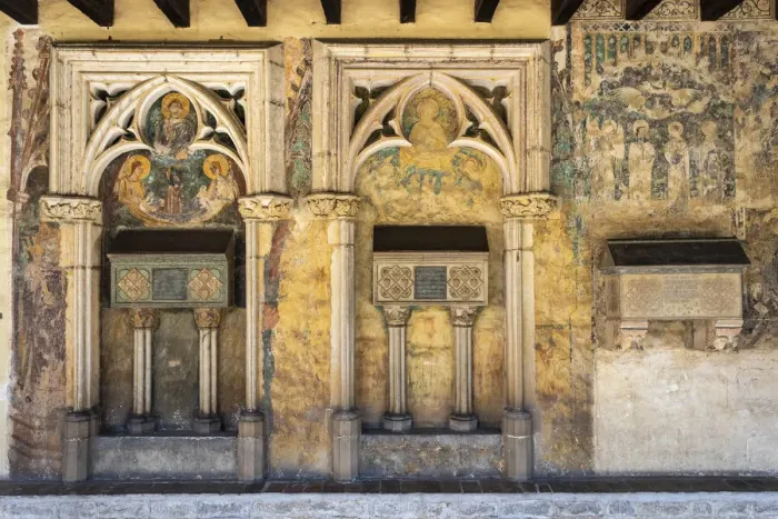 Framed Print : Spain, Catalonia, Barcelona, Pedralbes Monastery, Nuns tombs in the cloister Framed Print : Spain, Catalonia, Barcelona, Pedralbes Monastery, Nuns tombs in the cloister