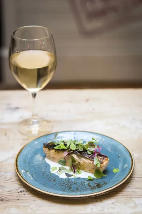 Framed Print : Spain, Catalonia, Barcelona, Princesa Market, A plate of salmon with a glass of white wine Framed Print : Spain, Catalonia, Barcelona, Princesa Market, A plate of salmon with a glass of white wine