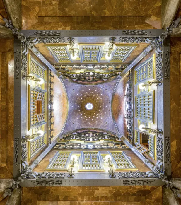 Framed Print : Spain, Catalonia, Barcelona, Raval, Modernist ceiling inside Palau Guell Framed Print : Spain, Catalonia, Barcelona, Raval, Modernist ceiling inside Palau Guell