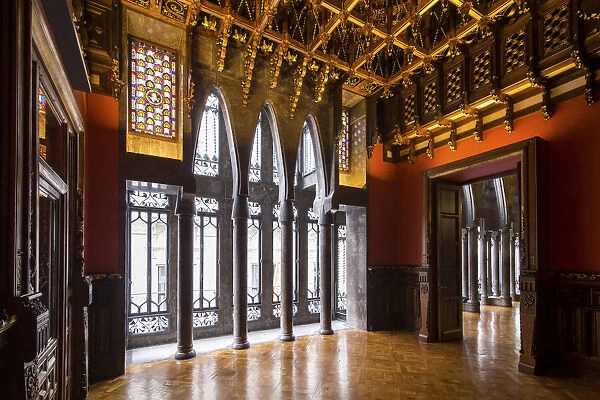 Spain, Catalonia, Barcelona, Raval, Modernist room inside Palau Guell