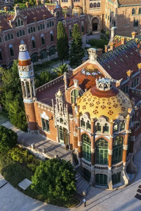 Framed Print : Spain, Catalonia, Barcelona, Sant Pau Hospital, St Salvadors pavillon from the clock tower Framed Print : Spain, Catalonia, Barcelona, Sant Pau Hospital, St Salvadors pavillon from the clock tower