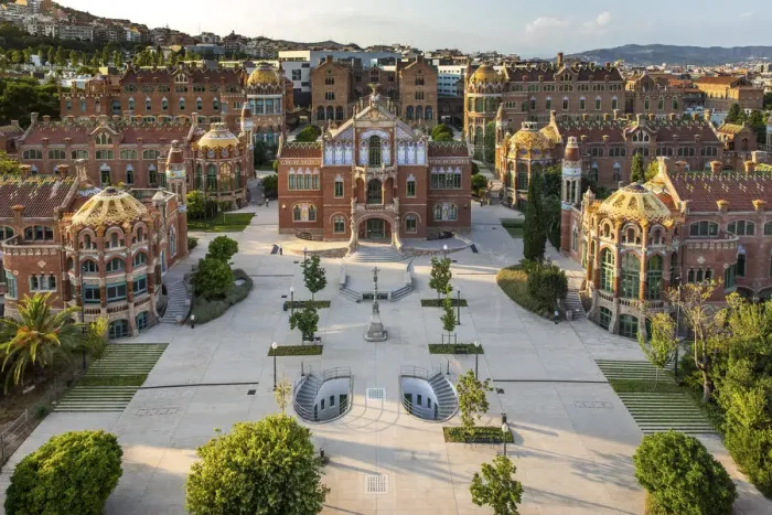 Framed Print : Spain, Catalonia, Barcelona, Sant Pau Hospital, Elevated view of the complex Framed Print : Spain, Catalonia, Barcelona, Sant Pau Hospital, Elevated view of the complex