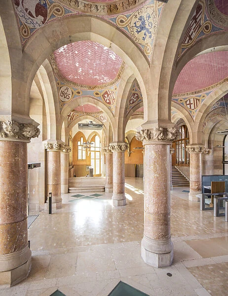 Spain, Catalonia, Barcelona, Sant Pau Hospital, Modernist decoration in the entrance hall