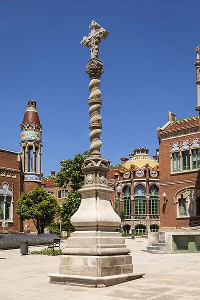 Spain, Catalonia, Barcelona, Sant Pau Hospital, Cross in the center of the complex