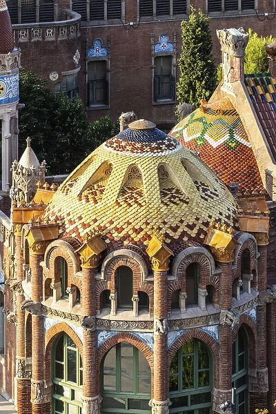 Spain, Catalonia, Barcelona, Sant Pau Hospital, Domes of modernist buildings