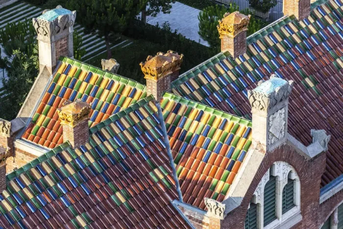 Framed Print : Spain, Catalonia, Barcelona, Sant Pau Hospital, Details of St Salvadors pavillon roof Framed Print : Spain, Catalonia, Barcelona, Sant Pau Hospital, Details of St Salvadors pavillon roof