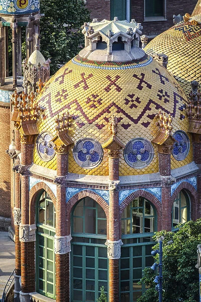 Spain, Catalonia, Barcelona, Sant Pau Hospital, Modernist dome decoration