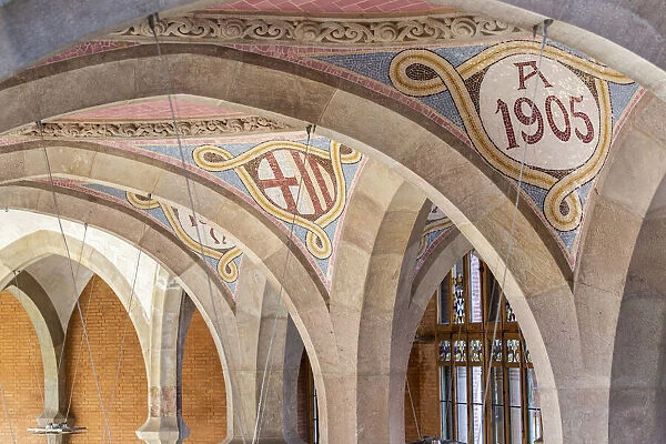 Spain, Catalonia, Barcelona, Sant Pau Hospital, Modernist decoration in the entrance hall