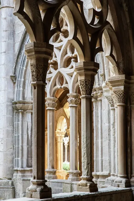 Framed Print : Spain, Catalonia, Tarragona, Poblet, Architectural details in the cloister of the monastery Framed Print : Spain, Catalonia, Tarragona, Poblet, Architectural details in the cloister of the monastery