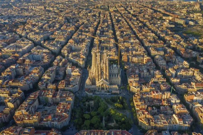 Framed Print : Spain, Catalunya, Barcelona, Aerial view of Eixample district and Sagrada Familia Framed Print : Spain, Catalunya, Barcelona, Aerial view of Eixample district and Sagrada Familia