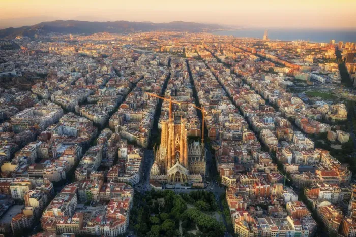 Framed Print : Spain, Catalunya, Barcelona, Aerial view of Eixample district and Sagrada Familia Framed Print : Spain, Catalunya, Barcelona, Aerial view of Eixample district and Sagrada Familia