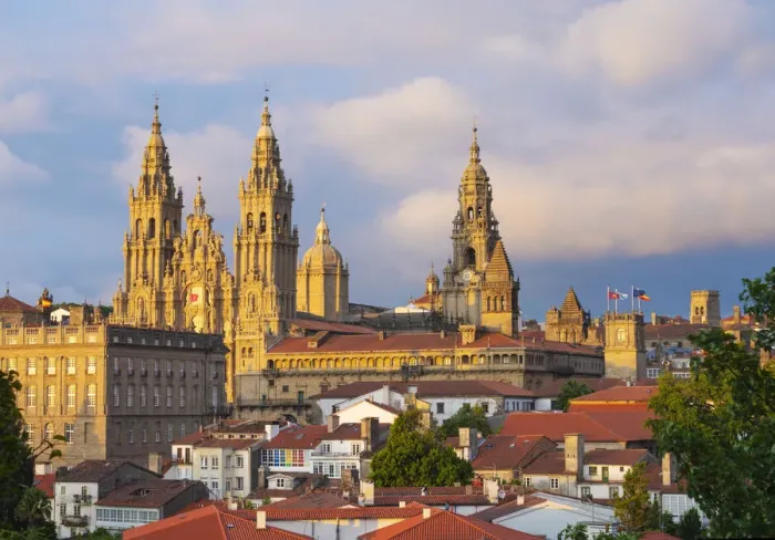 Framed Print : Spain, Galicia, Santiago de Compostela, view over rooftops to cathedral Framed Print : Spain, Galicia, Santiago de Compostela, view over rooftops to cathedral