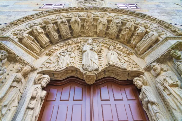 Framed Print : Spain, Galicia, Santiago de Compostela, decorative arch and doorway at church Framed Print : Spain, Galicia, Santiago de Compostela, decorative arch and doorway at church