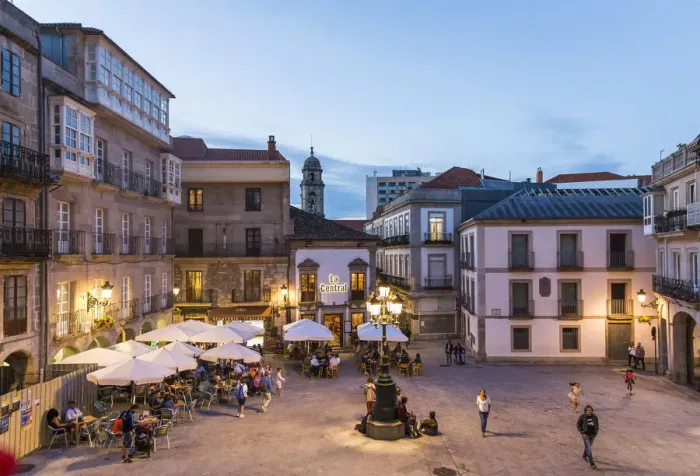 Framed Print : Spain, Galicia, Vigo, Plaza de la Constituciaon by night Framed Print : Spain, Galicia, Vigo, Plaza de la Constituciaon by night