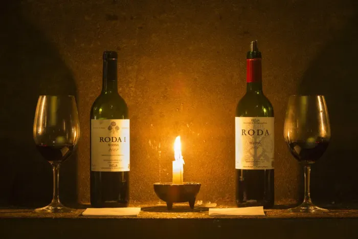 Framed Print : Spain, La Rioja, Haro. Wine arrangement in the caves at Bodegas Roda