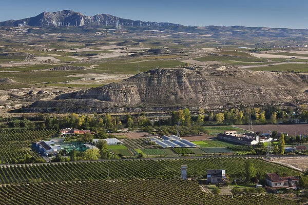 Spain, La Rioja Region, La Rioja Province, Logrono, elevated view of surrounding hills