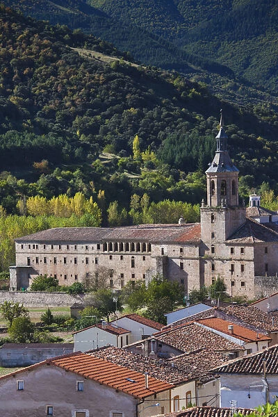 Spain, La Rioja Region, La Rioja Province, San Millan de Cogolla, elevated view of