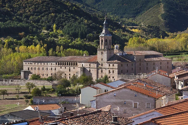 Spain, La Rioja Region, La Rioja Province, San Millan de Cogolla, elevated view of