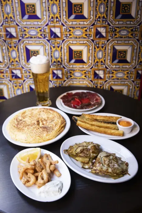 Framed Print : Spain, Madrid, Bodega La Ardosa, Tapas on a table of Bodega La Ardosa restaurant Framed Print : Spain, Madrid, Bodega La Ardosa, Tapas on a table of Bodega La Ardosa restaurant