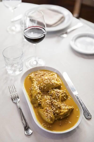 Spain, Madrid, Casa Ciriaco, A plate of chicken in pepitoria