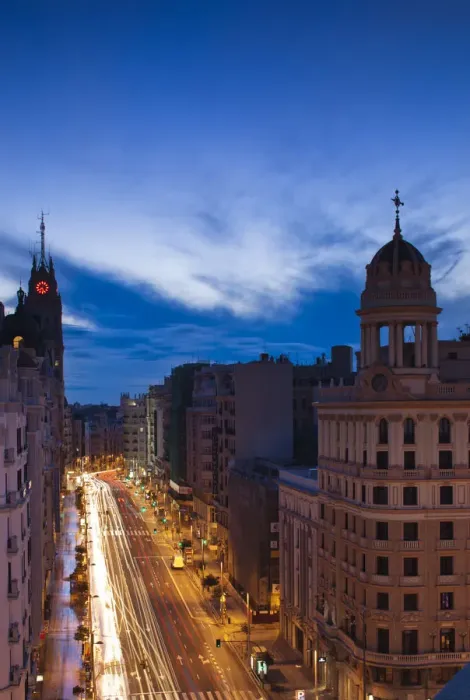 Framed Print : Spain, Madrid, Centro Area, elevated view of the Gran Via Framed Print : Spain, Madrid, Centro Area, elevated view of the Gran Via