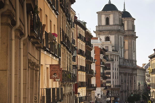 Spain, Madrid, Centro Area, Plaza Mayor, Calle de Toledo street, view towards San