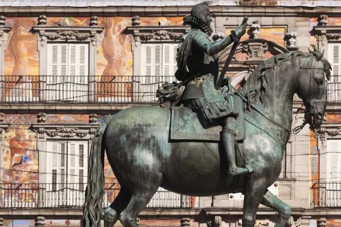 Framed Print : Spain, Madrid, Centro Area, Plaza Mayor, statue of King Philip III Framed Print : Spain, Madrid, Centro Area, Plaza Mayor, statue of King Philip III