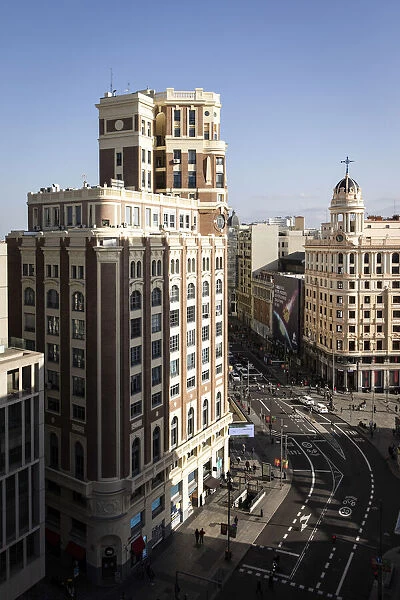 Spain, Madrid, Gran Via, View from the terrace of Hotel Room Mate Macarena