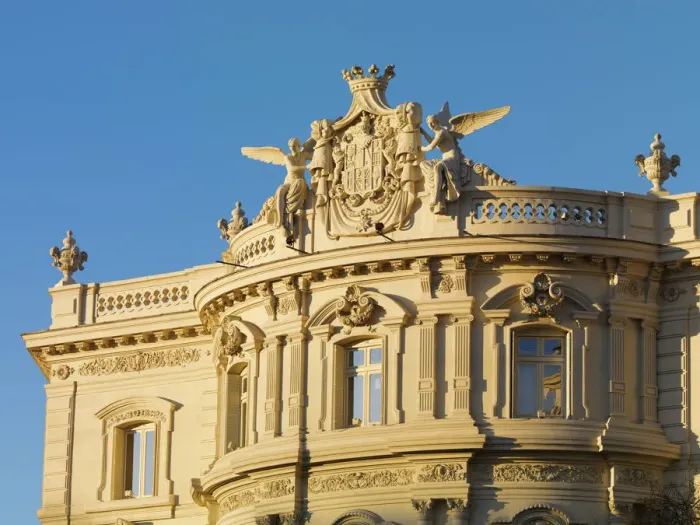 Framed Print : Spain, Madrid, Plaza de Cibeles; Ornate building detail Framed Print : Spain, Madrid, Plaza de Cibeles; Ornate building detail