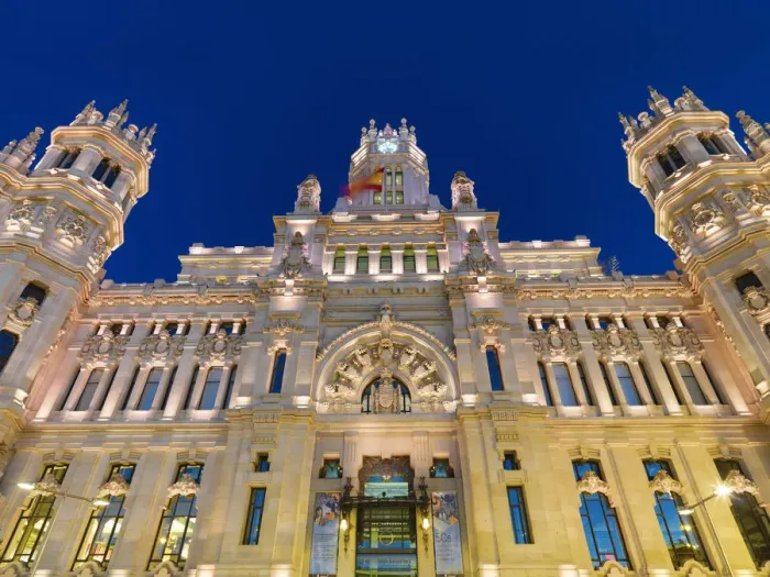 Framed Print : Spain, Madrid, Plaza de Cibeles, town hall building illuminated at night Framed Print : Spain, Madrid, Plaza de Cibeles, town hall building illuminated at night