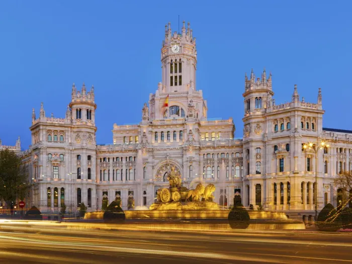 Framed Print : Spain, Madrid. Plaza de Cibeles and town hall at dusk Framed Print : Spain, Madrid. Plaza de Cibeles and town hall at dusk