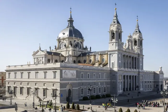 Framed Print : Spain, Madrid, Plaza de la Armeria, The front facade of the Almudena Cathedral Framed Print : Spain, Madrid, Plaza de la Armeria, The front facade of the Almudena Cathedral