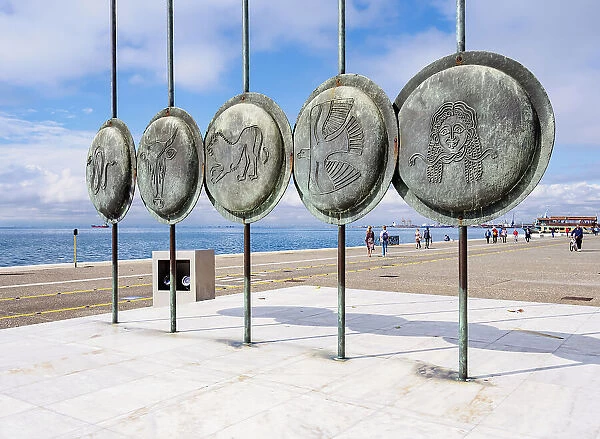 Spears with shields symbolizing the Alexanders army, Monument of Alexander the Great, Thessaloniki, Central Macedonia, Greece