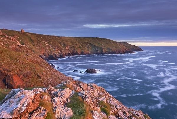 Spectacular evening light illuminating the dramatic Cornish cliffs, Botallack, Cornwall, England