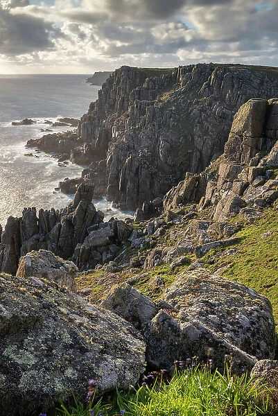 Spectacular granite cliffs at Gwennap Head in Cornwall, England. Spring (May) 2022