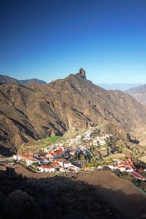 Framed Print : Spectacular mountain scenery and Roque Bentayga with Tejeda town in Central Gran Canaria, Canary Islands, Spain Framed Print : Spectacular mountain scenery and Roque Bentayga with Tejeda town in Central Gran Canaria, Canary Islands, Spain