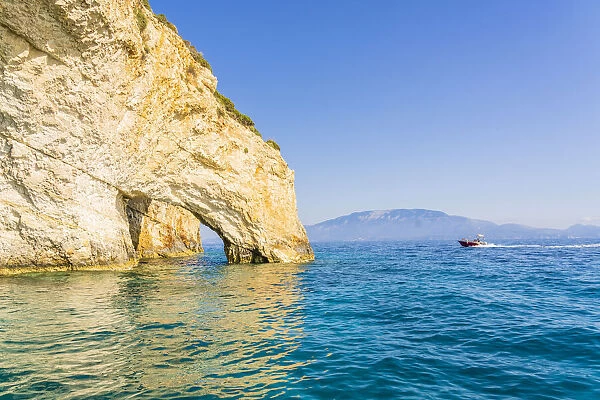 Speed boat and the Blue caves, Zakynthos, Zante, Ionian Islands, Greece