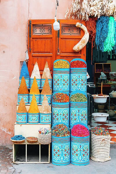 spice shop in the souks of Marrakech, Morocco
