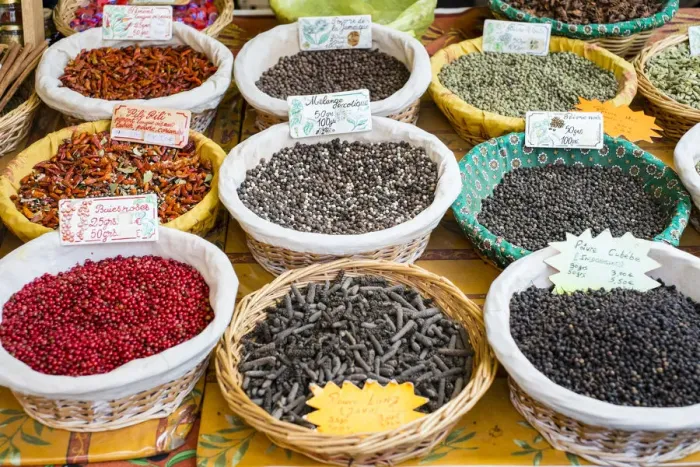 Framed Print : Spices for sale at a French farmers market on Place des Precheurs Framed Print : Spices for sale at a French farmers market on Place des Precheurs