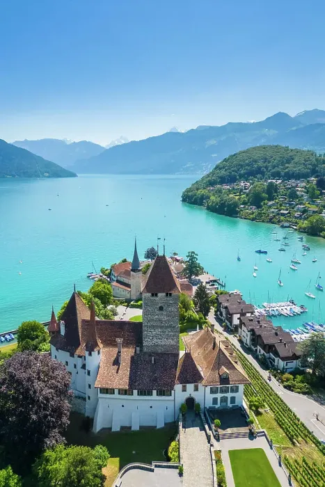 Framed Print : Spiez Castle on shores of lake Thun in summer. Bernese Oberland, Switzerland Framed Print : Spiez Castle on shores of lake Thun in summer. Bernese Oberland, Switzerland