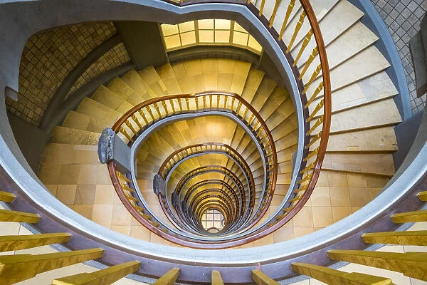 Spiral staircase inside Ballinhaus ( MeBberghof) office building built in 1924