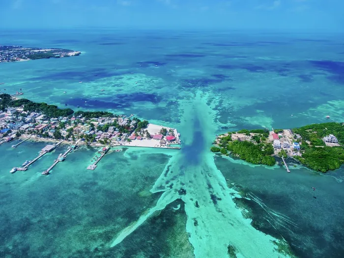 Framed Print : The Split at Caye Caulker, aerial view, Belize District, Belize Framed Print : The Split at Caye Caulker, aerial view, Belize District, Belize