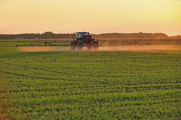Spraying an early crop growth Dugald, Manitoba, Canada