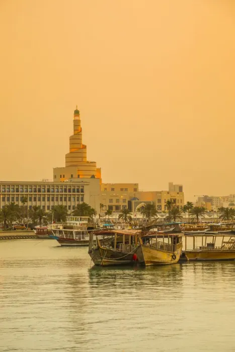 Framed Print : Sprial mosque of the Qatar Islamic Centre and Dhow harbour, Doha, Qatar Framed Print : Sprial mosque of the Qatar Islamic Centre and Dhow harbour, Doha, Qatar
