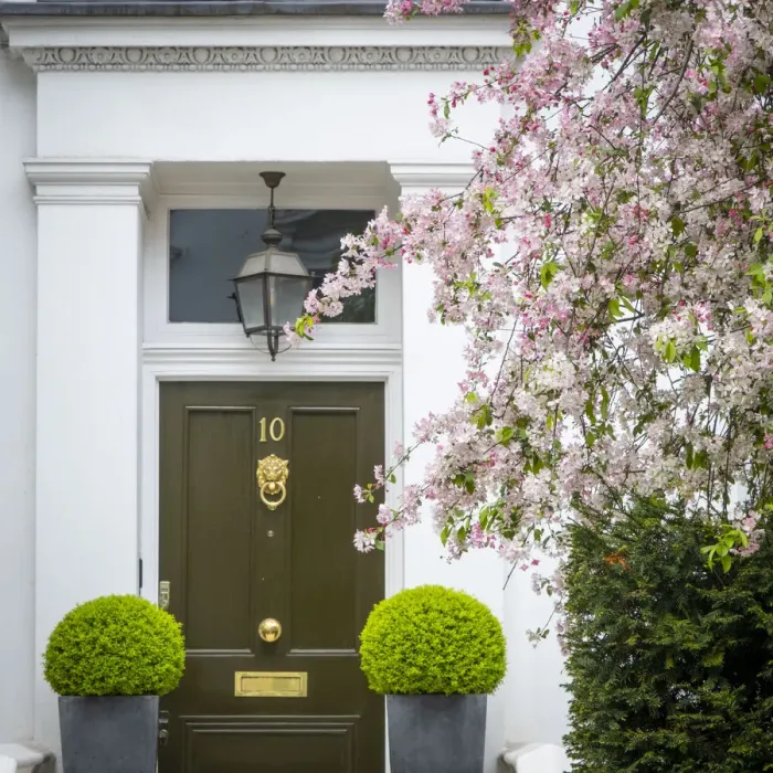 Framed Print : Spring blosson and door, Kensington, London, England, UK Framed Print : Spring blosson and door, Kensington, London, England, UK