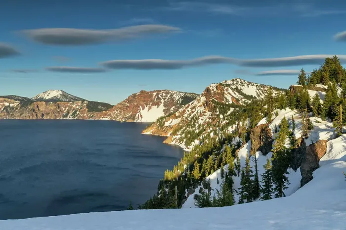 Framed Print : Spring Snow around Crater Lake, Crater Lake National Park, Oregon, USA