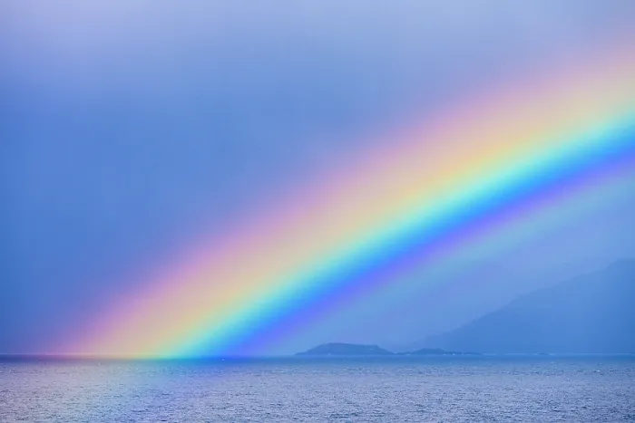 Framed Print : Squall and rainbow in the Strait, Strait of Magellan, Patagonia, Chile
