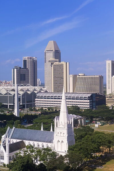 St. Andrews Anglican cathedral and modern city skyline, Singapore, South East Asia