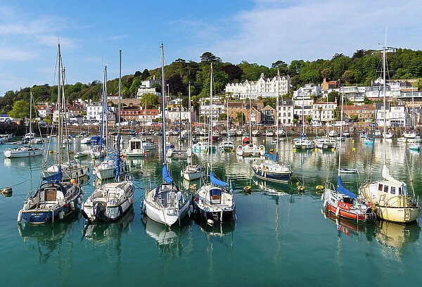 St Aubin harbour and town in the morning light, Jersey, Channel Islands