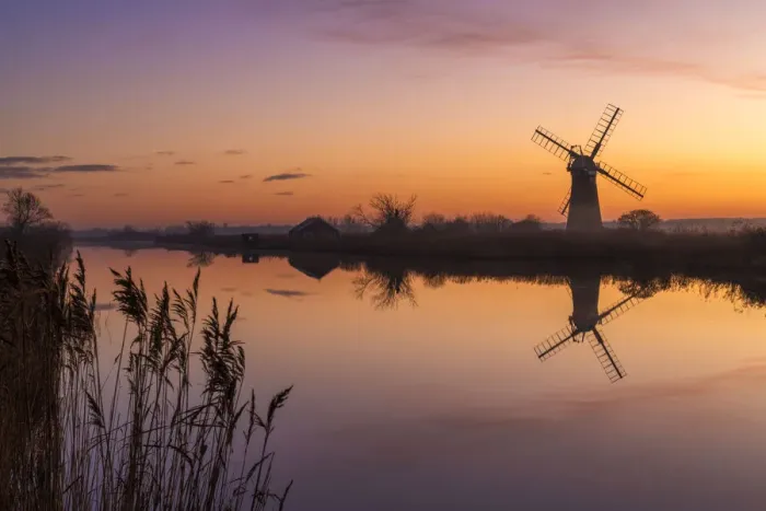 Framed Print : St. Benets Mill at Sunset, Norfolk Broads National Park, Norfolk, England